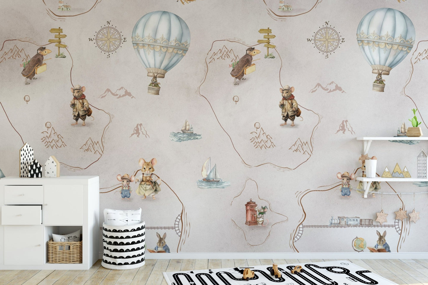 Charming animal journey wallpaper for nurseries
