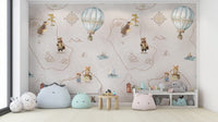 Kids wallpaper with whimsical animal scenes
