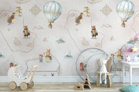 Whimsical animal adventure wallpaper design
