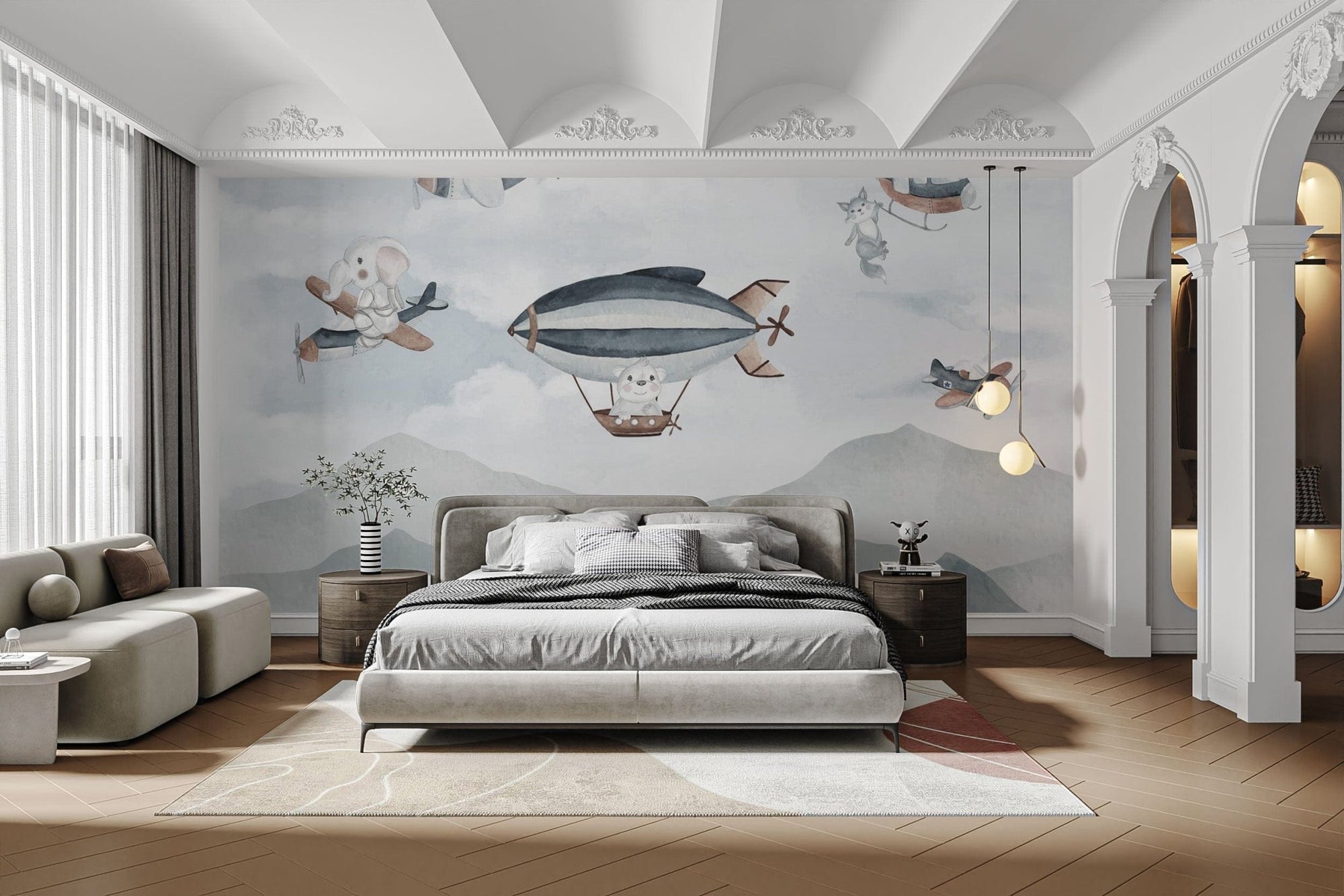 Whimsical Airborne Adventure Mural wallpaper for walls, B906