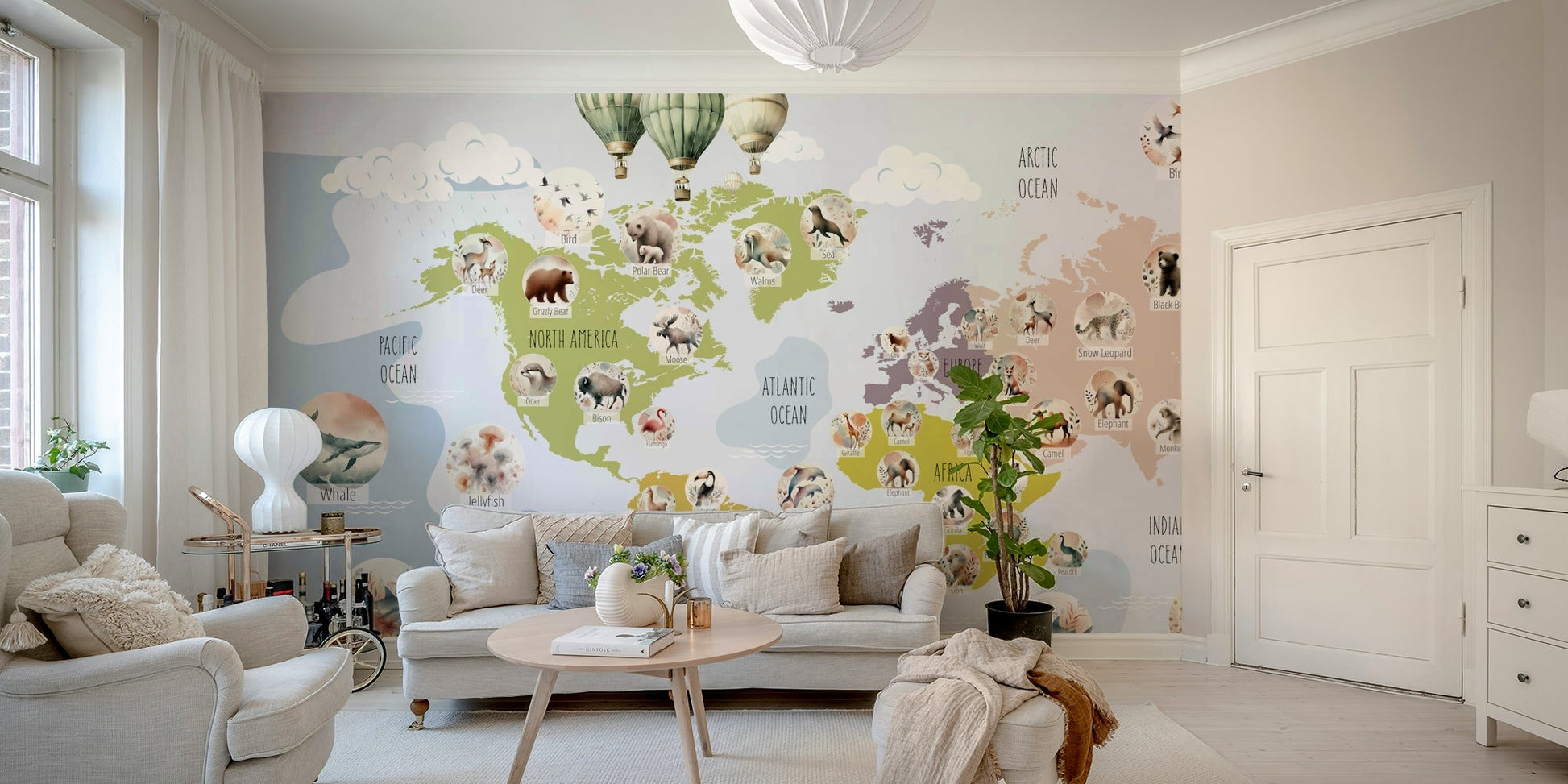 An angled shot of the mural's gentle color palette.

