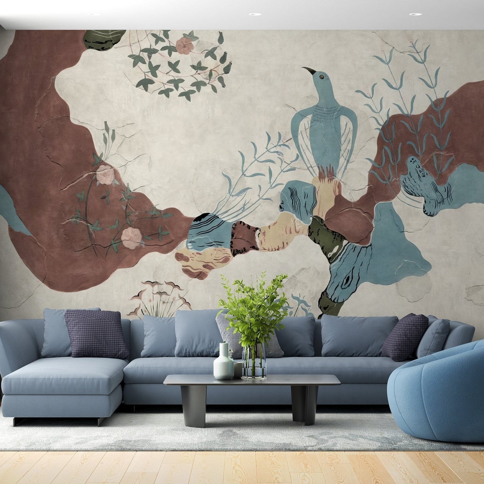 Colorful whimsical bird paradise wallpaper for walls C267