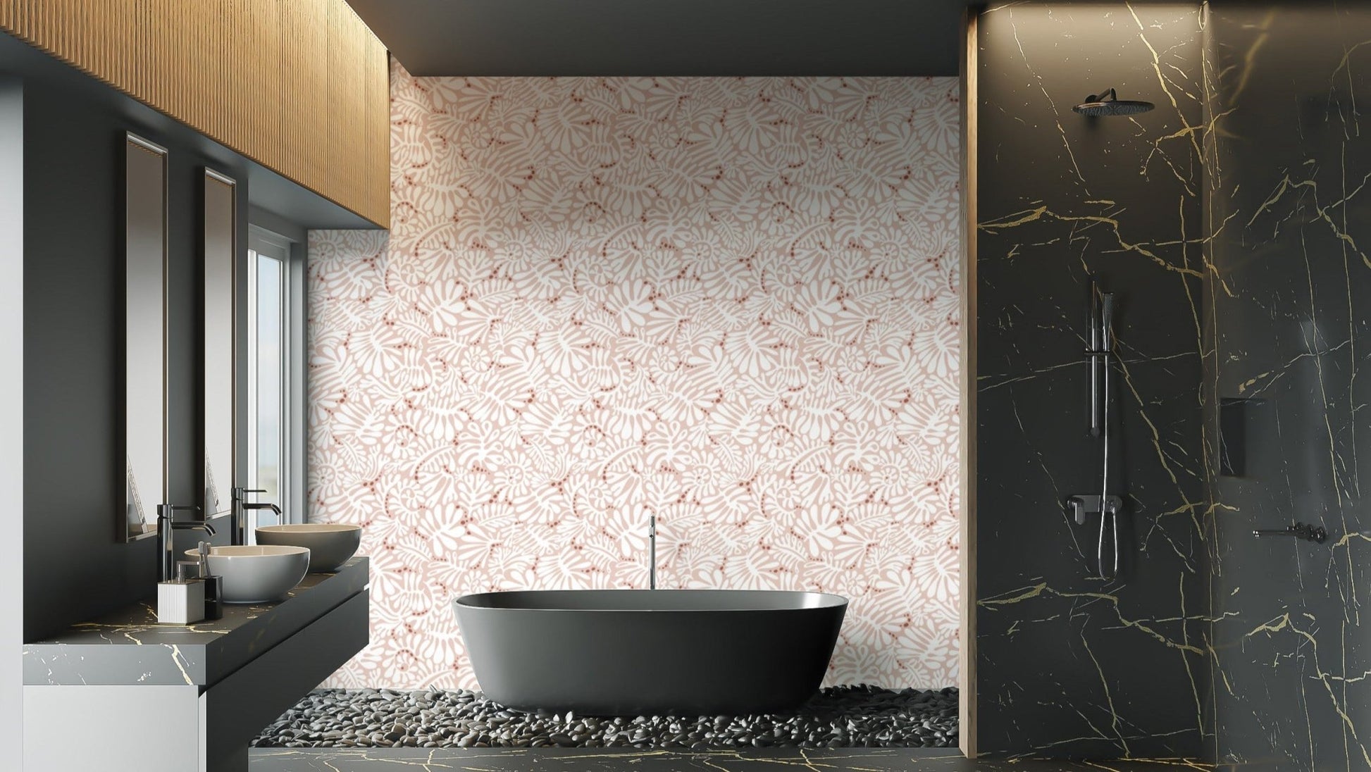 Reusable blush botanical wallpaper for walls