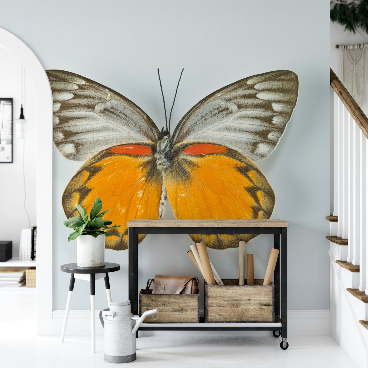 Vibrant winged insect wallpaper for a colorful interior style.