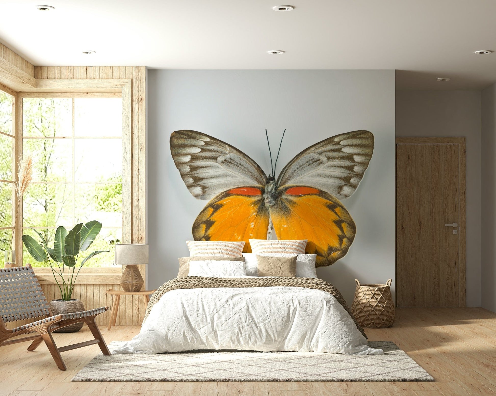 Colorful butterfly wall mural with fine illustrative details.