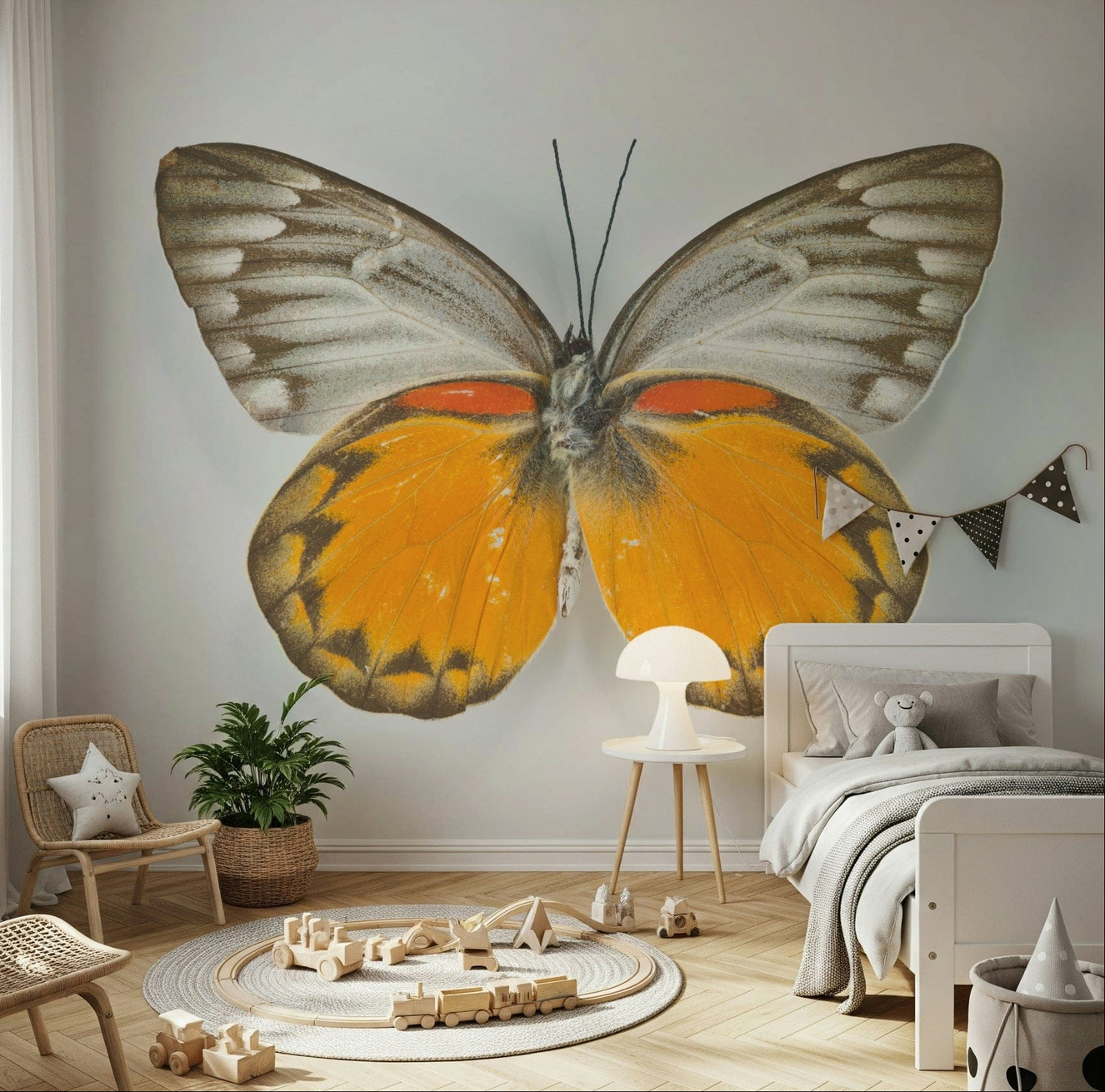 Whimsical Butterfly Wall Mural showing realistic garden insects.