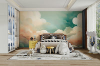 Soft cloud mural for a peaceful, airy interior.

