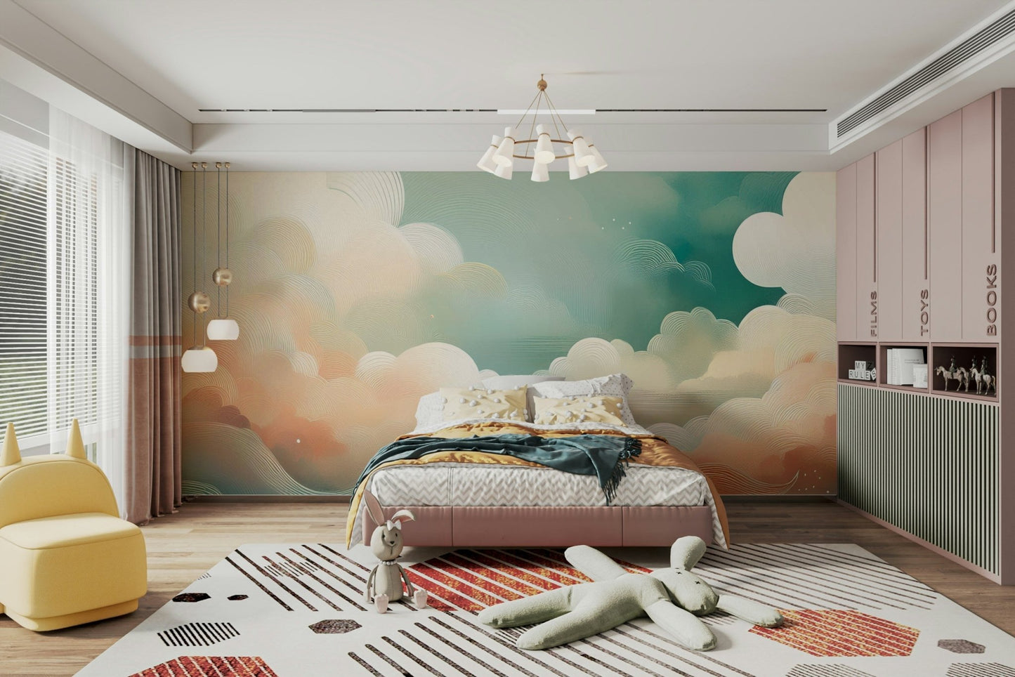 Serene cloud vista wall mural for modern interiors.

