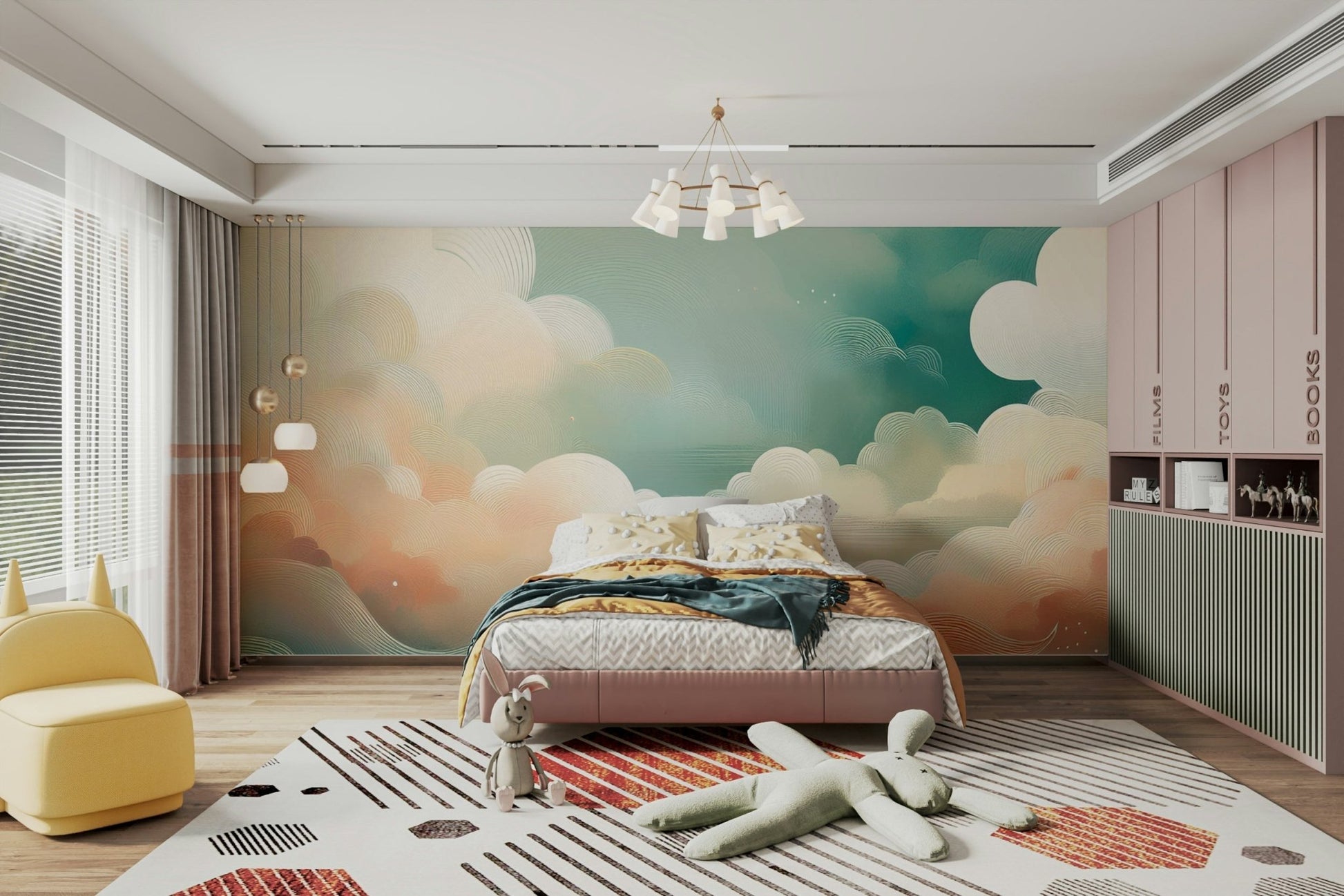 Serene cloud vista wall mural for modern interiors.

