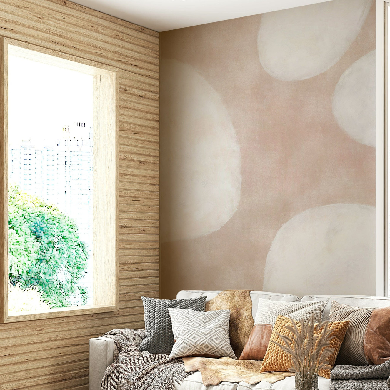 Dreamy cloud shapes wall background


