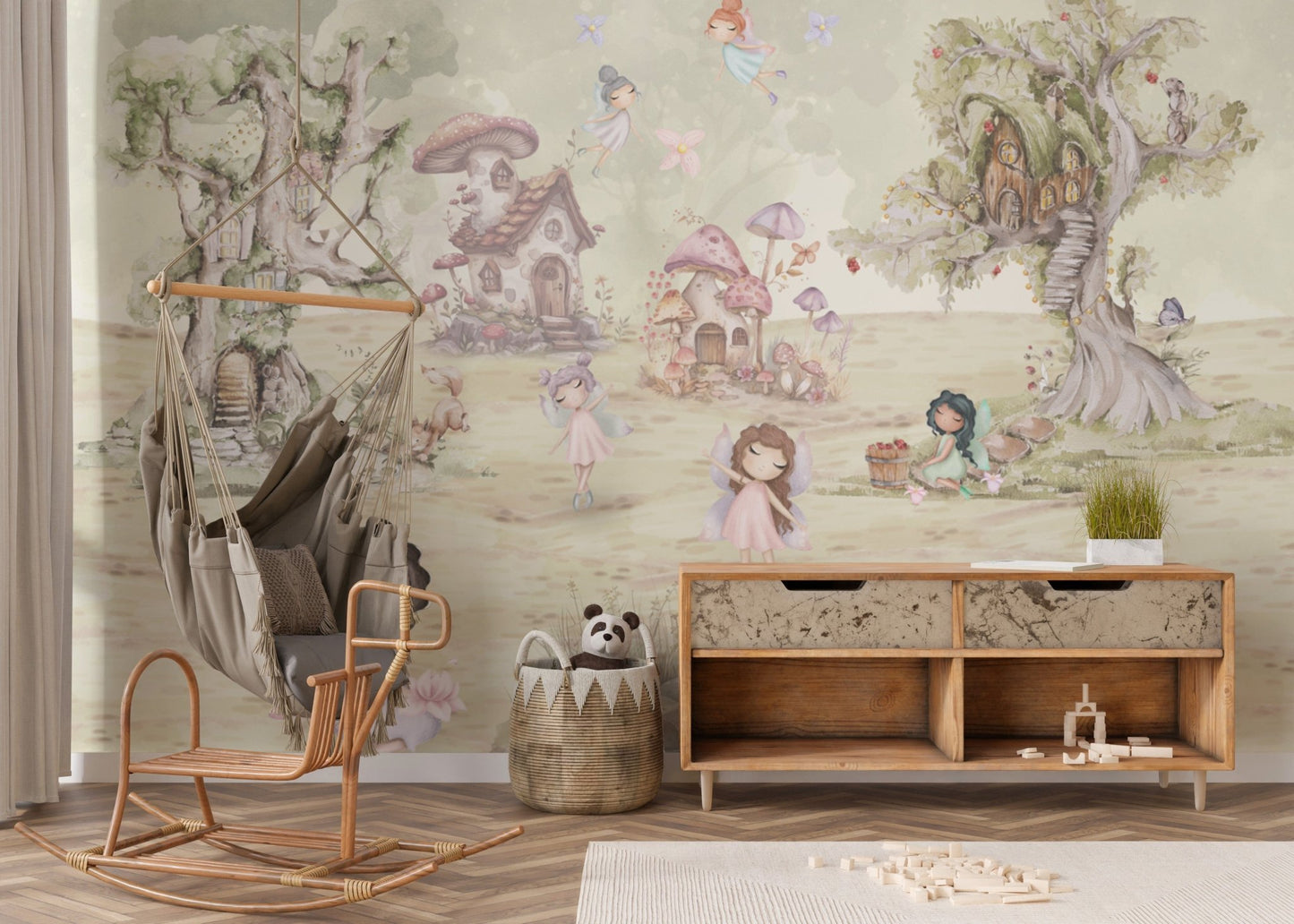 Pastel fairy forest wall design
