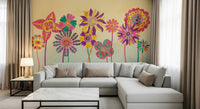 An artistic abstract bloom mural on minimalist wallpaper.