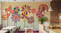 A calming floral design wallpaper mural that defines a space.