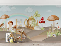 Soft pastel woodland nursery wallpaper
