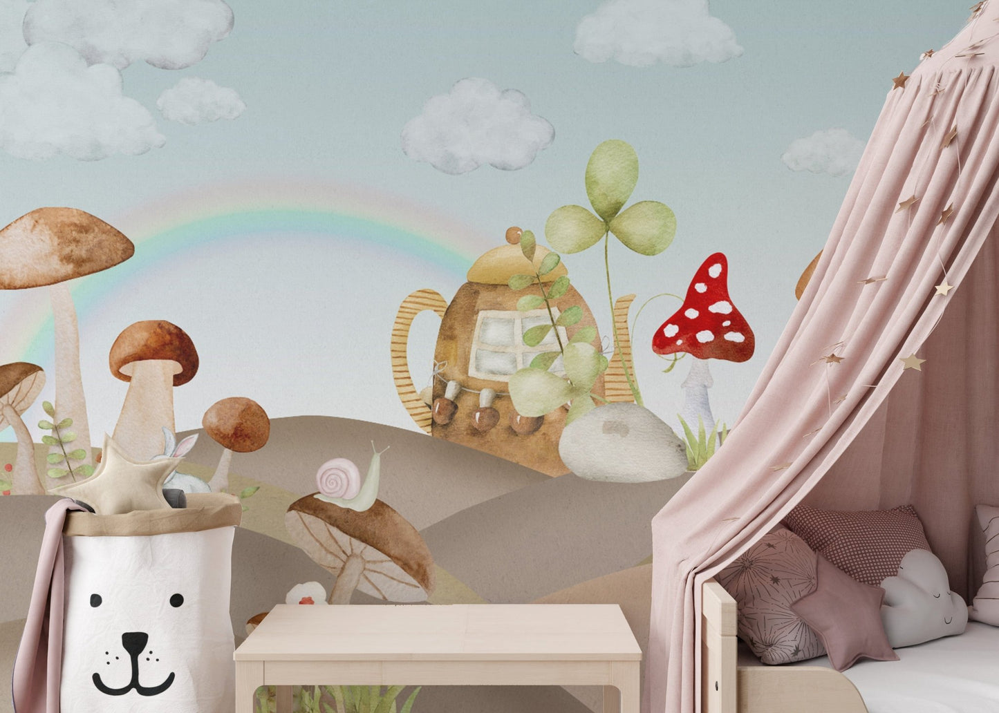 Whimsical fantasy woodland nursery wallpaper
