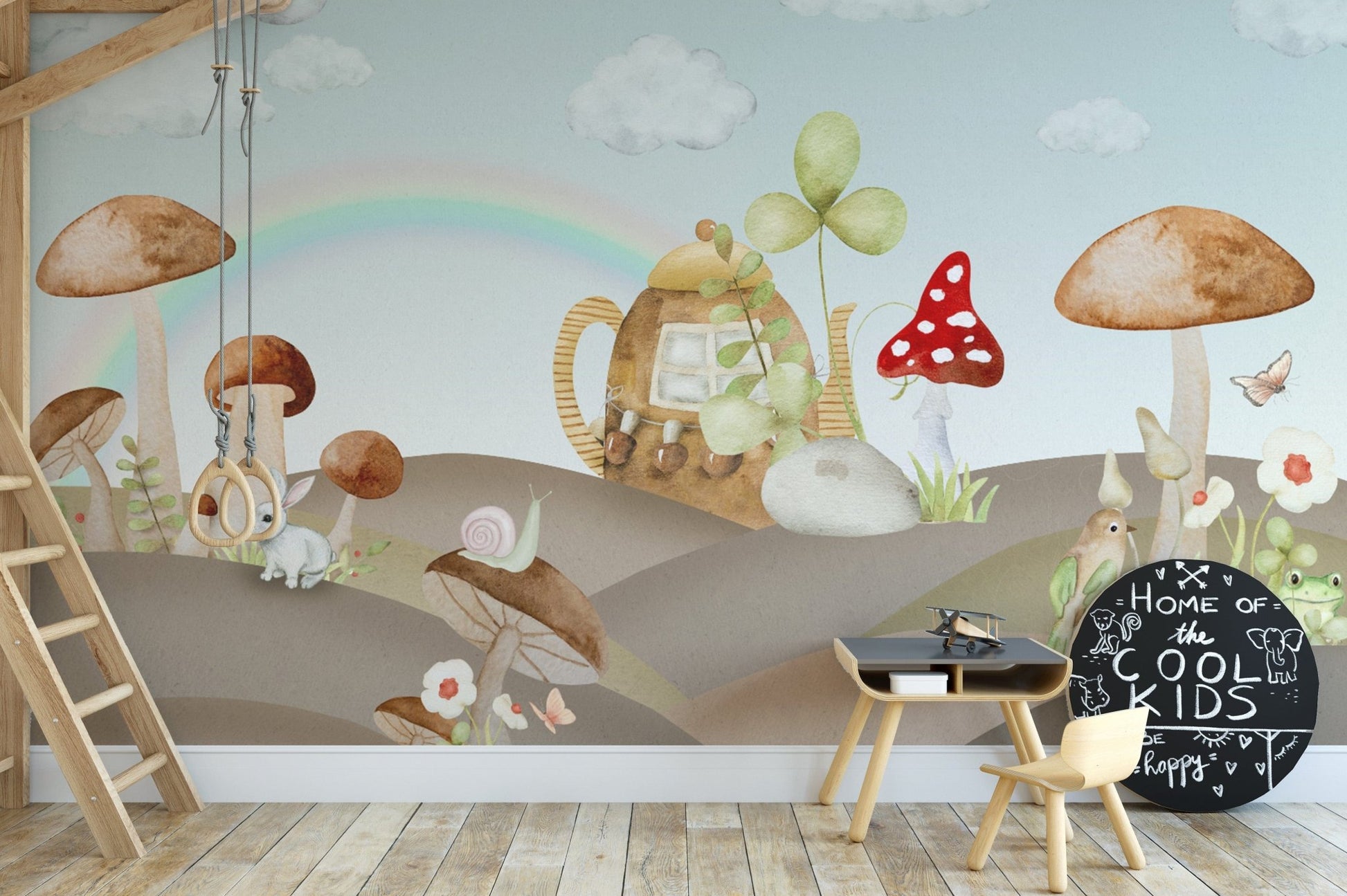 Cute animals and mushrooms wall mural
