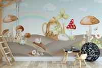 Cute animals and mushrooms wall mural
