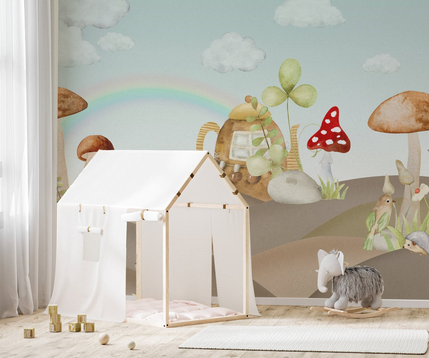 Whimsical woodland scene wall mural
