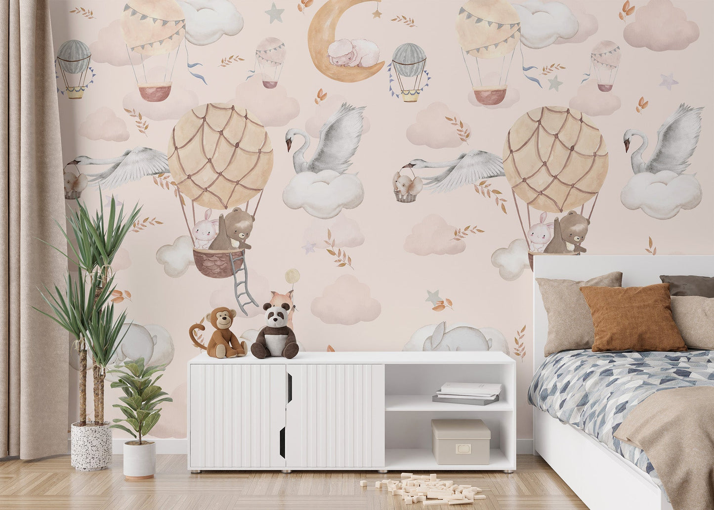 Whimsical animal mural for nursery wall C328
