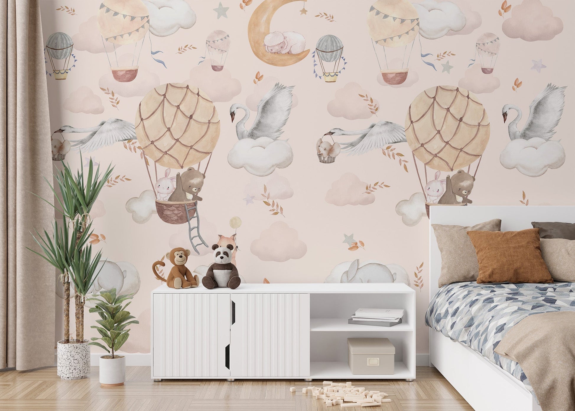 Whimsical animal mural for nursery wall C328
