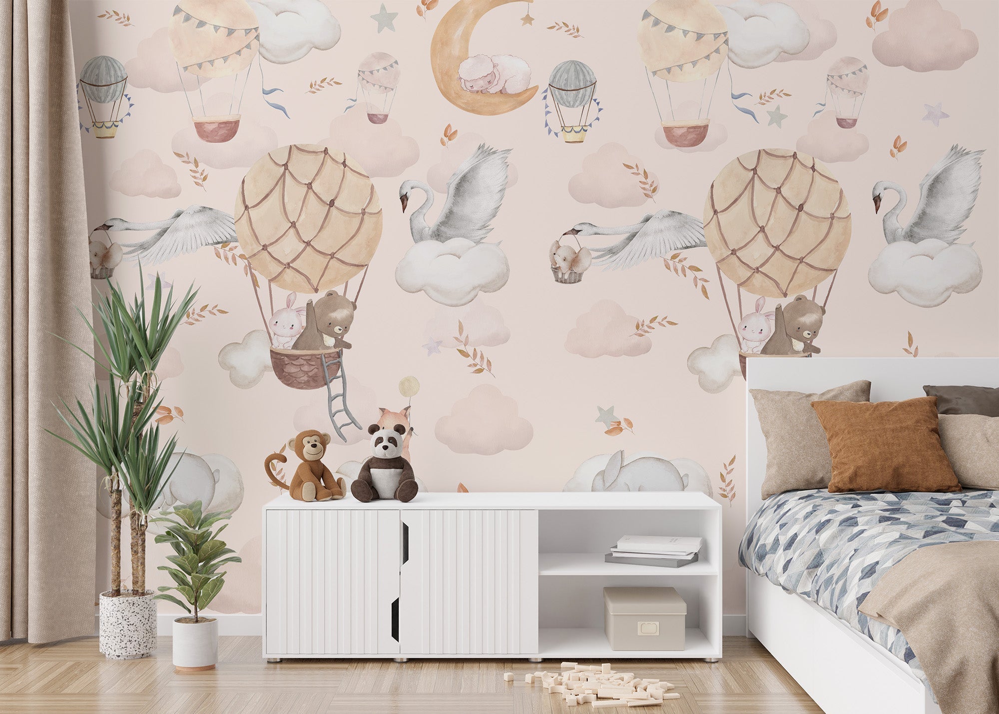 Whimsical animal mural for nursery wall C328
