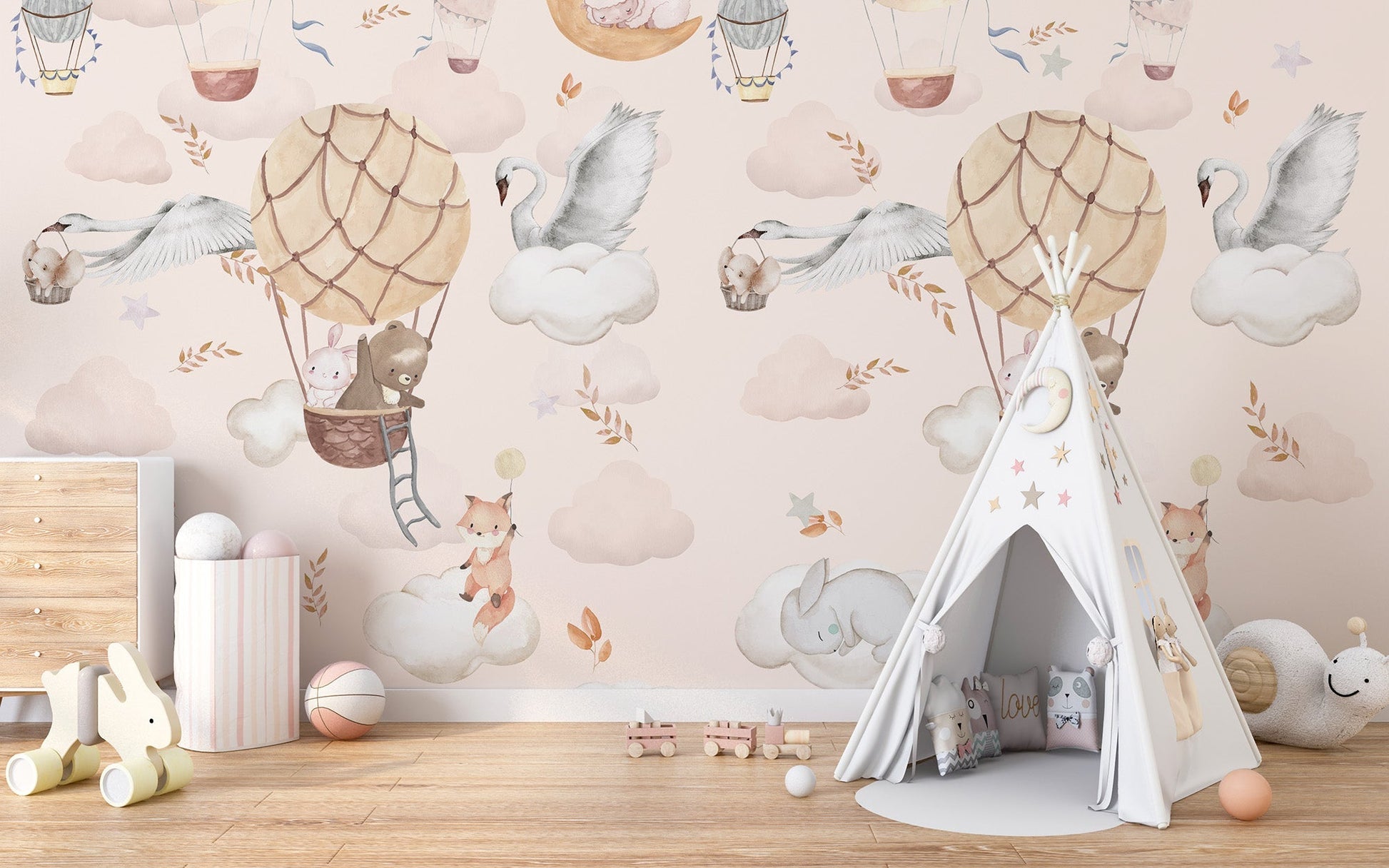 Whimsical Flight Animal Mural - Giffywalls C328