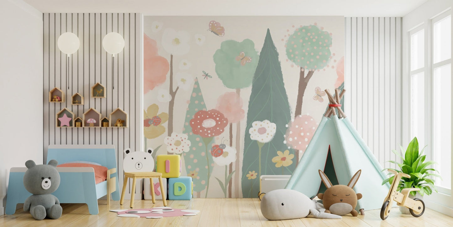 Pastel meadow theme kids wallpaper
