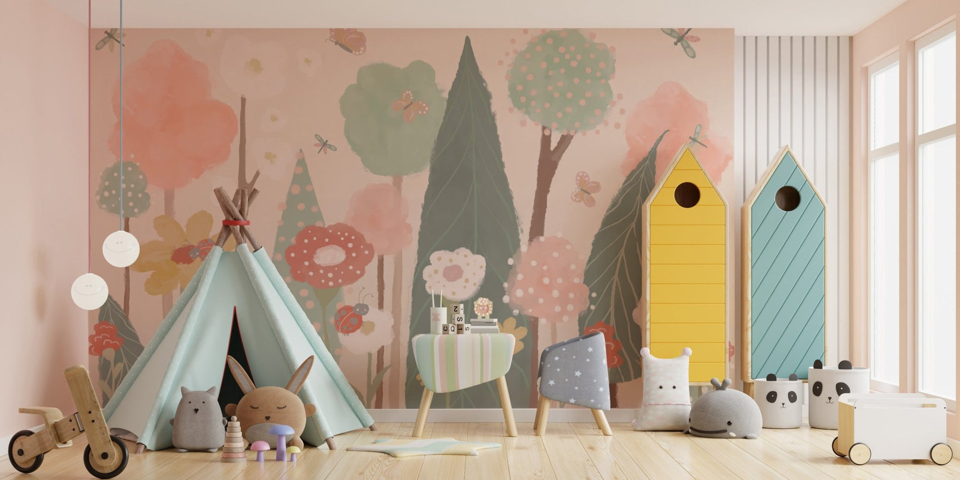 Hand-painted floral kids wallpaper
