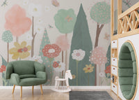 Nature-inspired whimsical kids wallpaper
