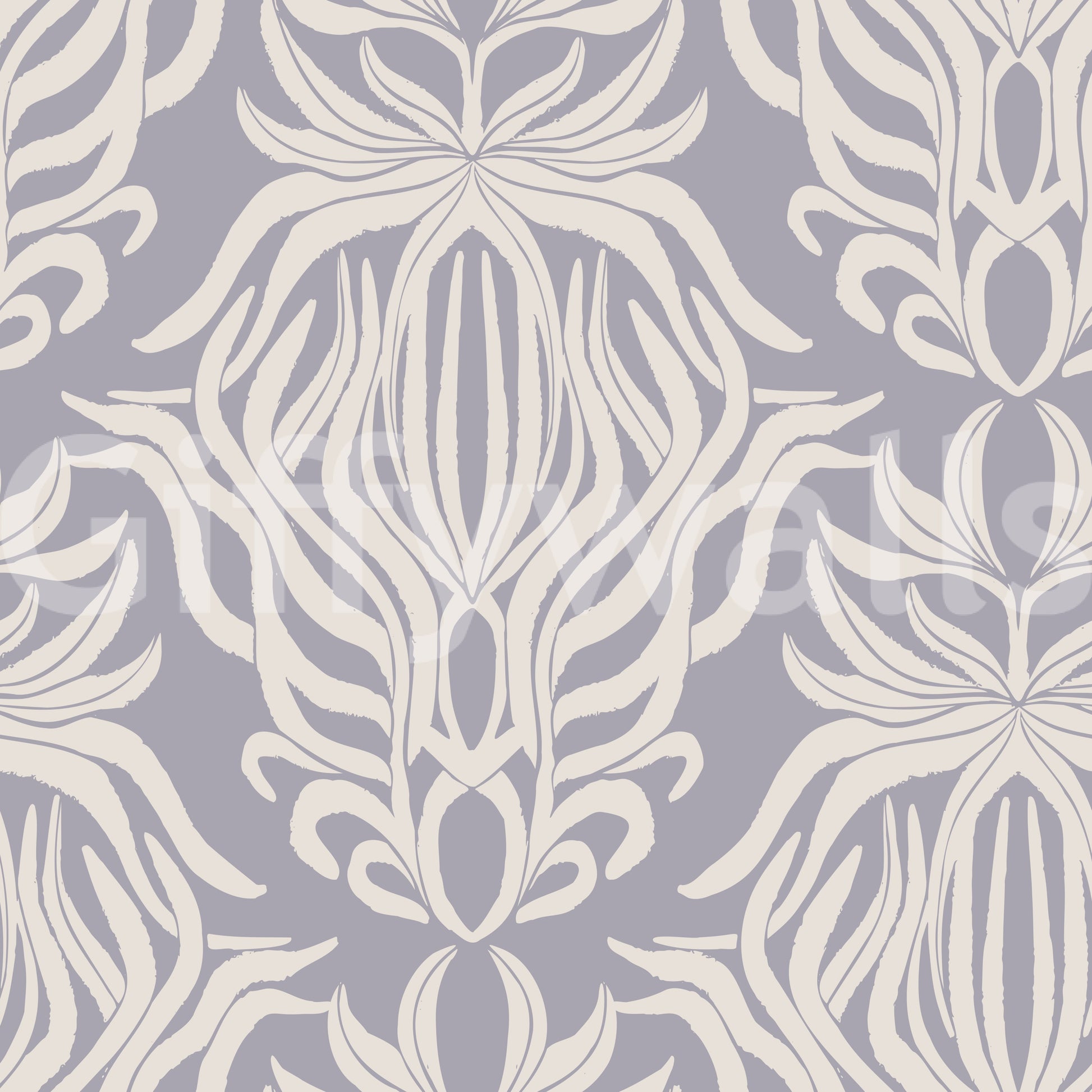 Whimsical floral tapestry wallpaper with soft hues.

