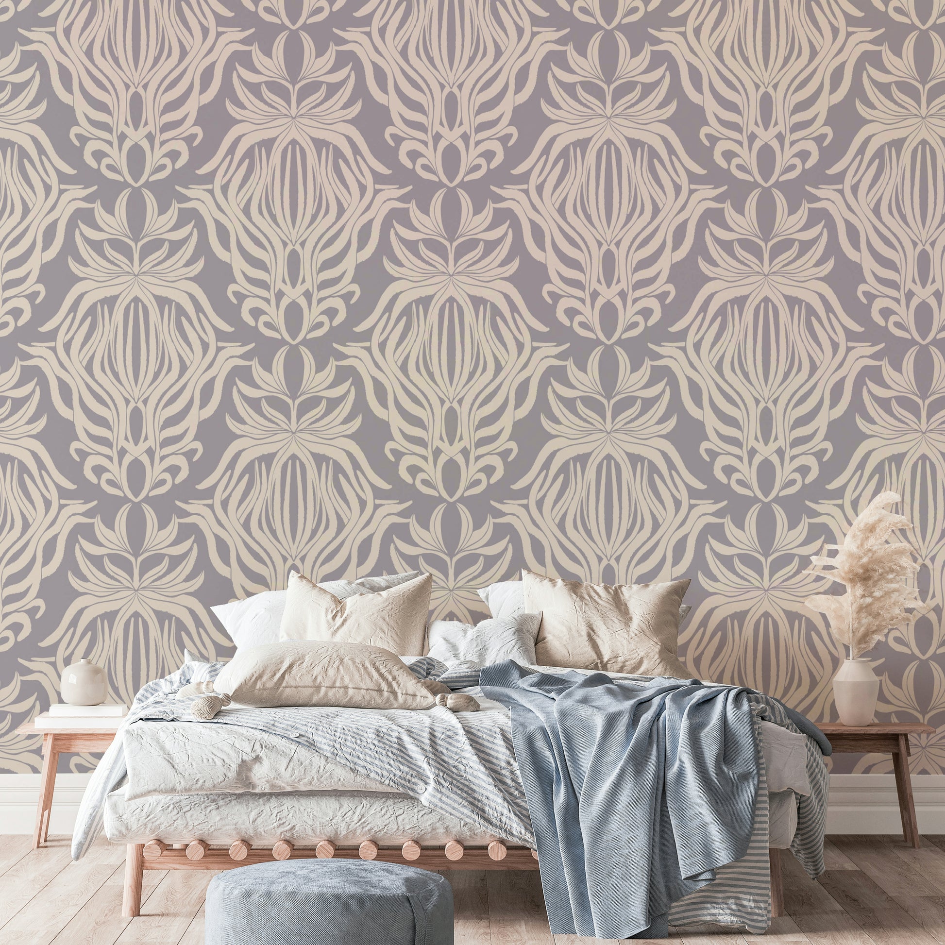 Stylish floral tapestry wallpaper for contemporary spaces.

