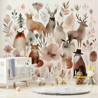 Adorable animal wall mural featuring forest friends.

