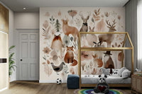 Charming whimsical forest friends wallpaper mural.

