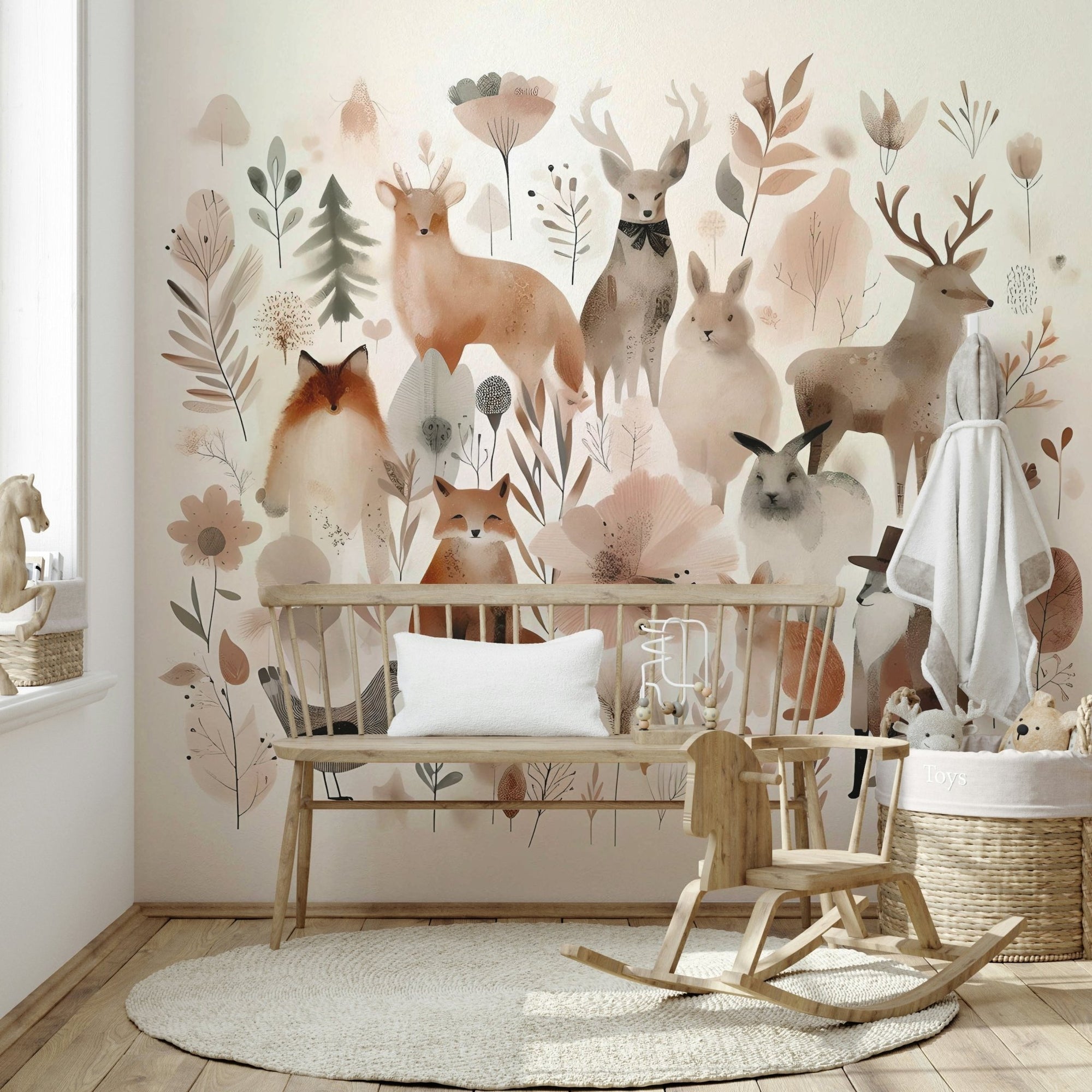 Whimsical forest friends wall mural for kids' room., GD1782