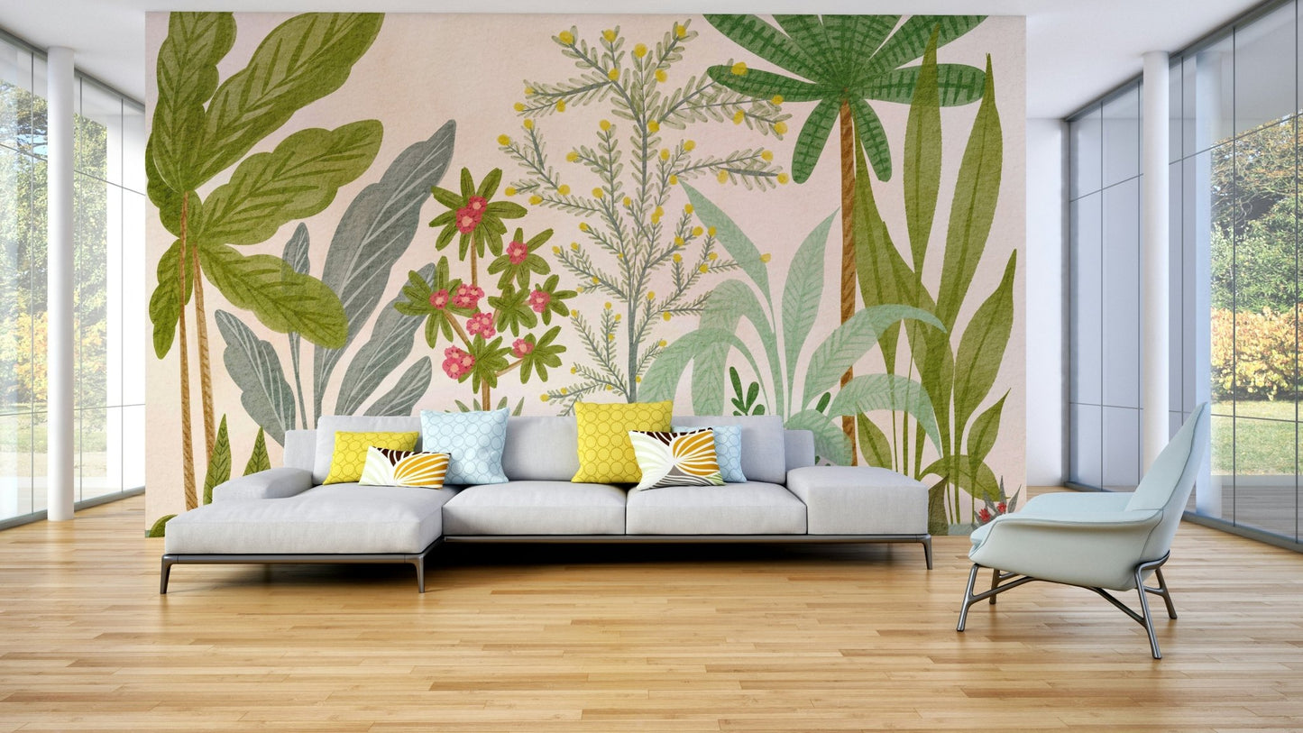 Lush botanical wallpaper mural with fantasy feel

