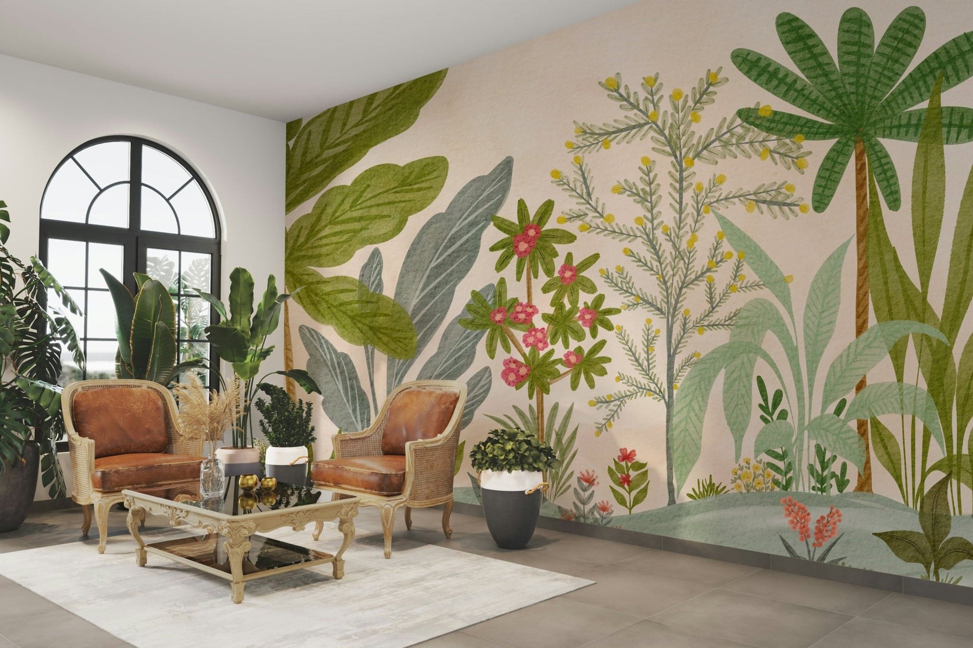 Storybook-style garden mural for cozy rooms

