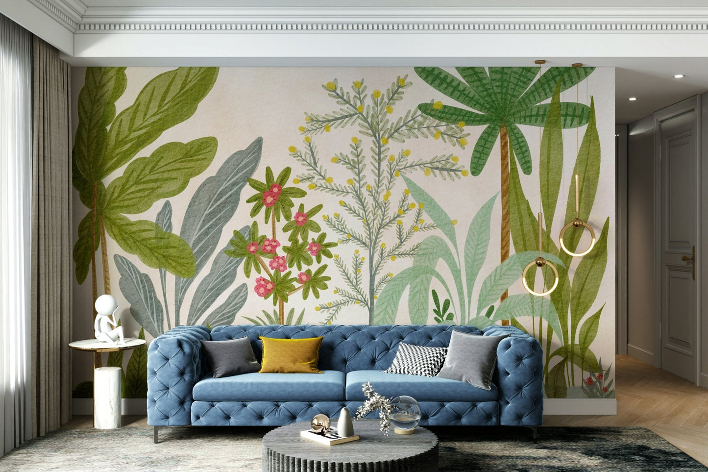 Delicate garden escape mural with vivid flowers

