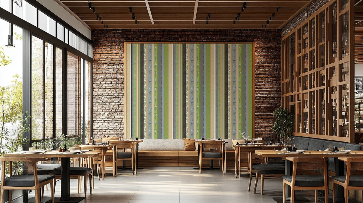 Whimsical Garden Stripes Green Wallpaper. GD3302

