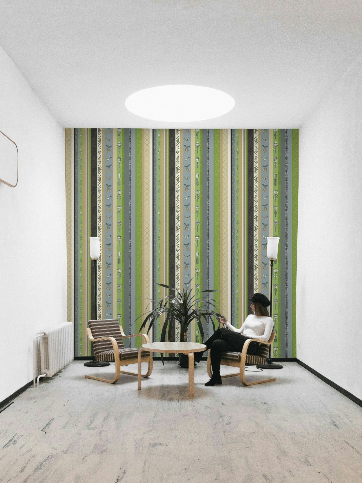 Whimsical Garden Stripes mural for an accent wall.

