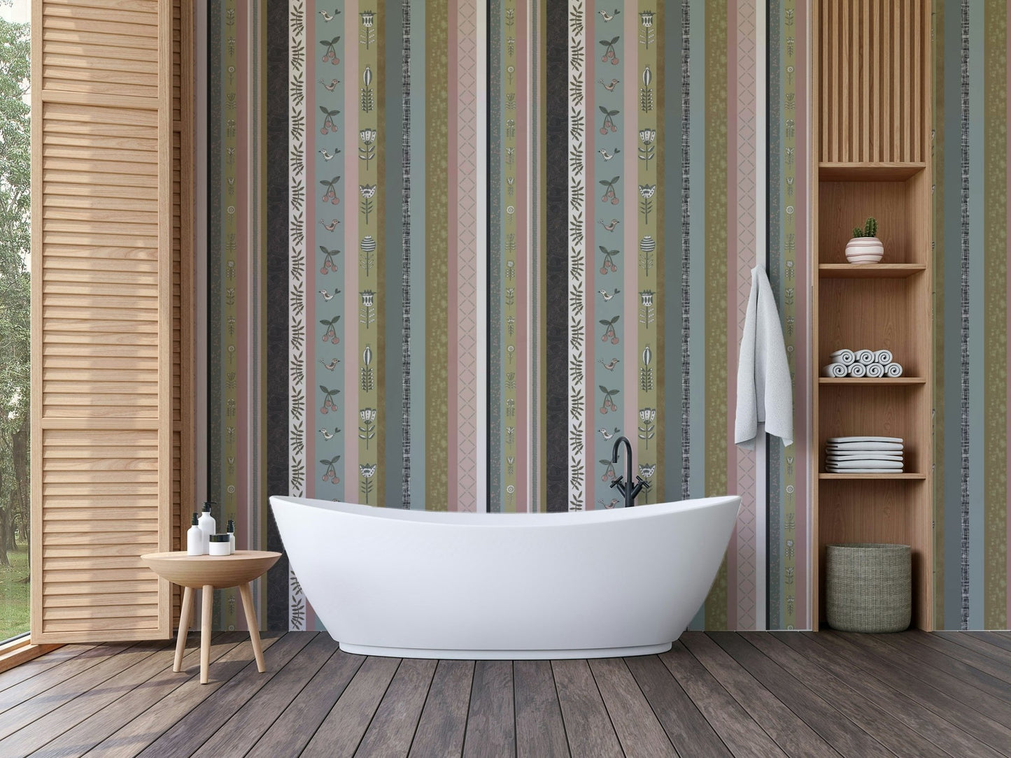 Full view of the wallpaper on a wall.

