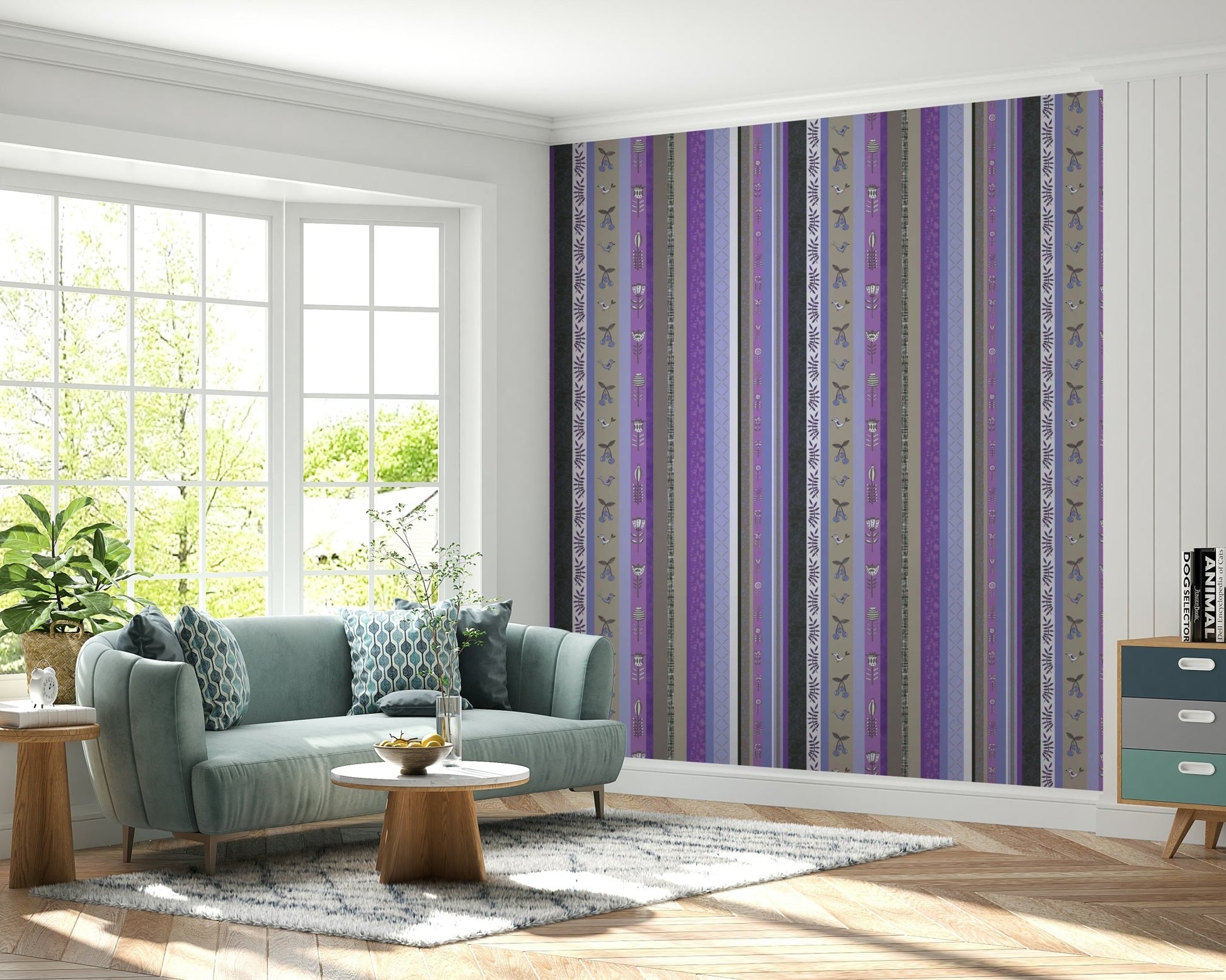 Whimsical Garden Stripes mural for an accent wall.

