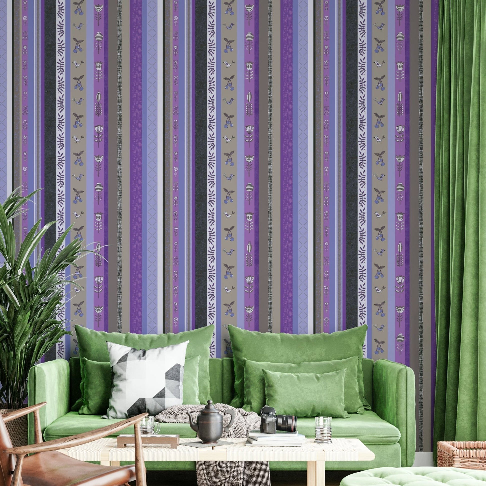 Full view of the wallpaper on a wall.

