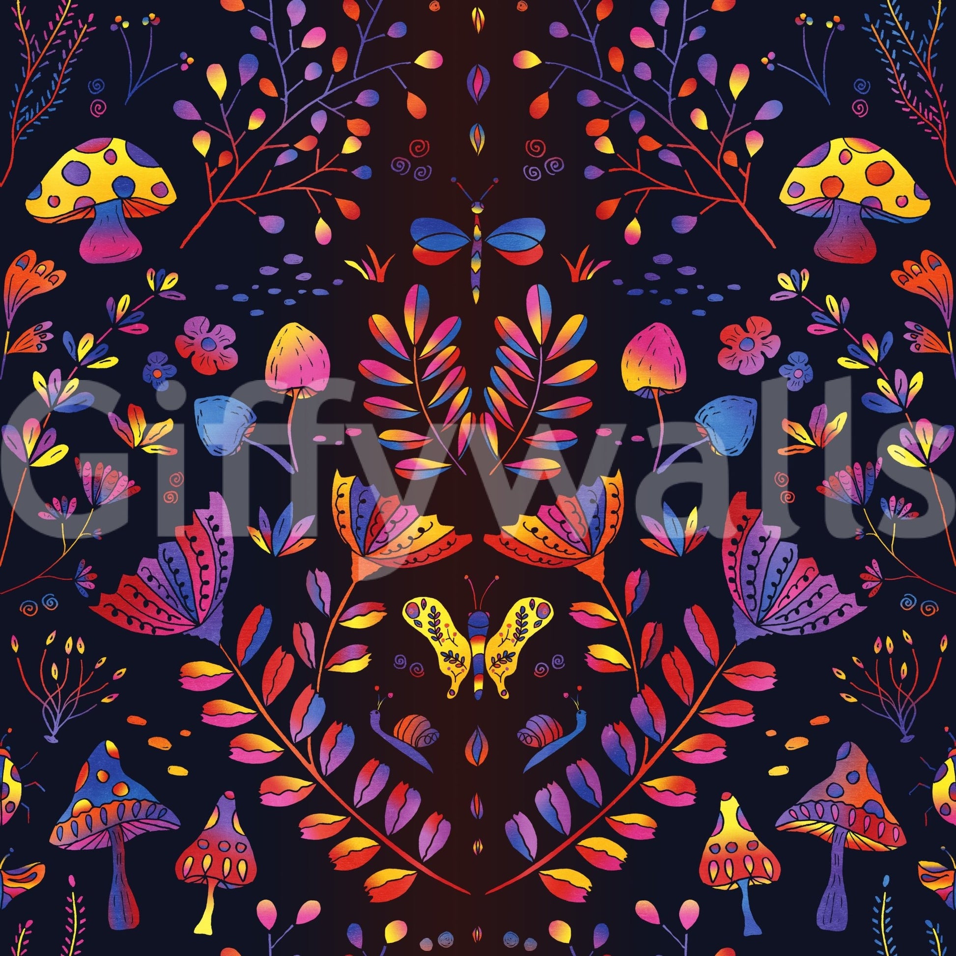 Artistic wall covering inspired by magical garden illustrations.

