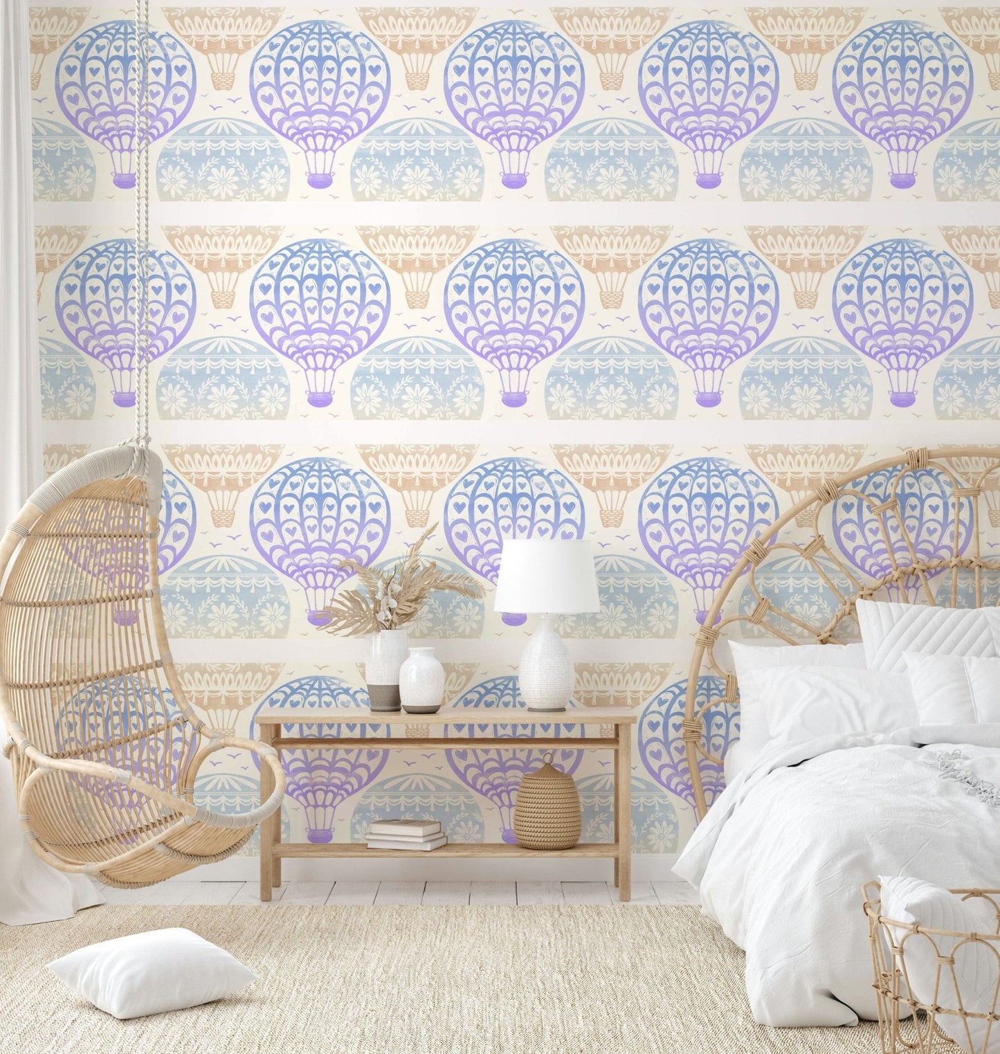 Blue and purple hot air balloon wall mural

