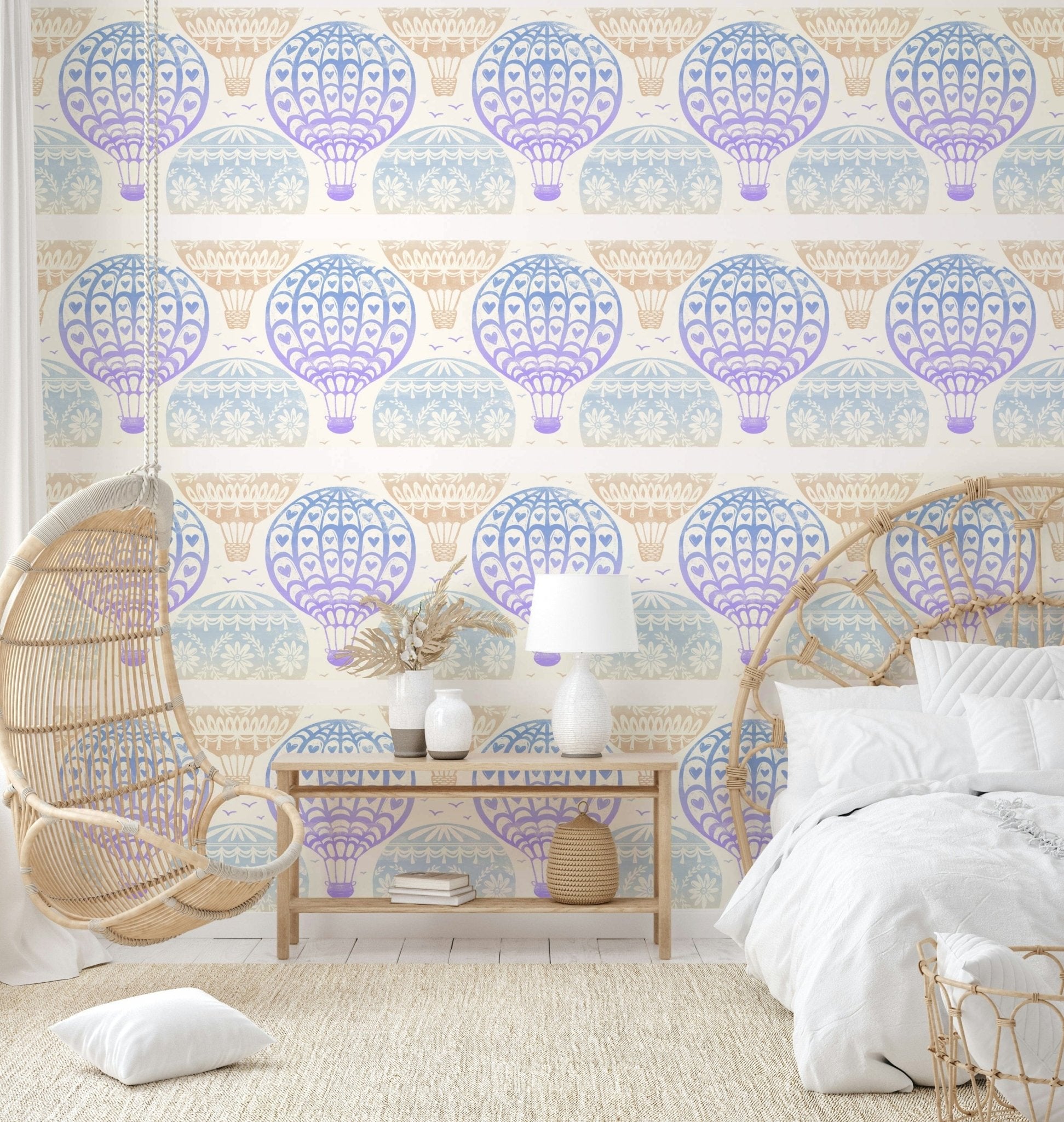 Blue and purple hot air balloon wall mural

