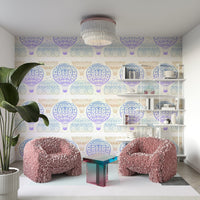 Whimsical pastel sky hot air balloon wall design

