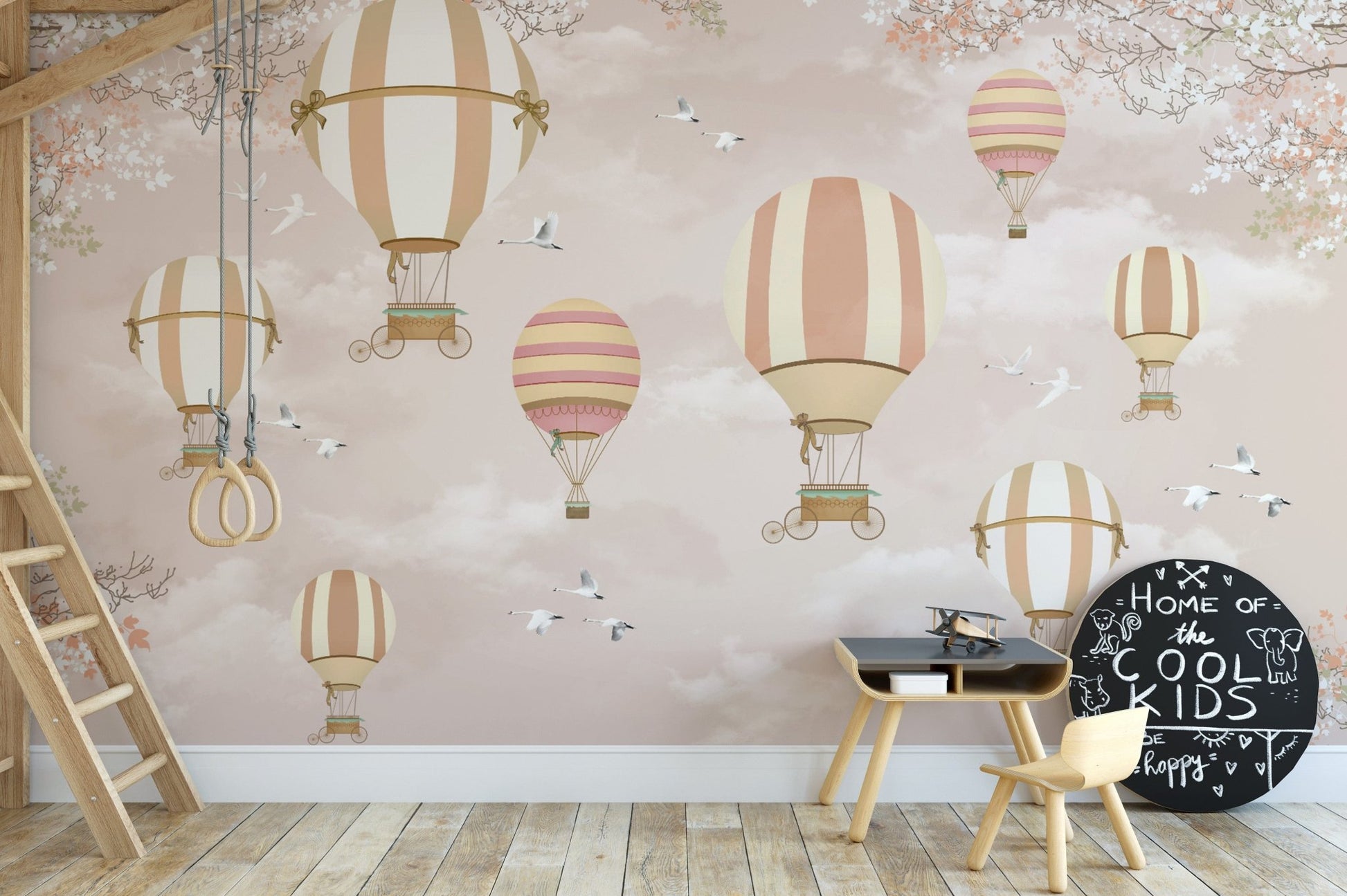 Soft beige sky hot air balloon wallpaper D260
