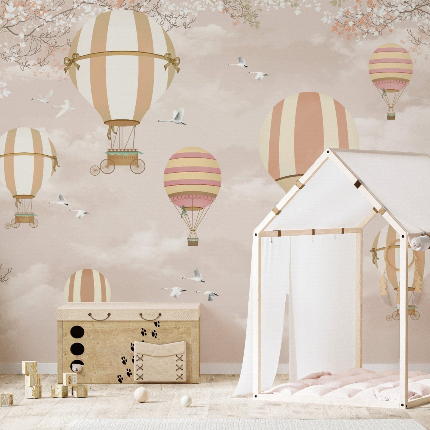 Whimsical hot air balloon kids' wallpaper
 D260