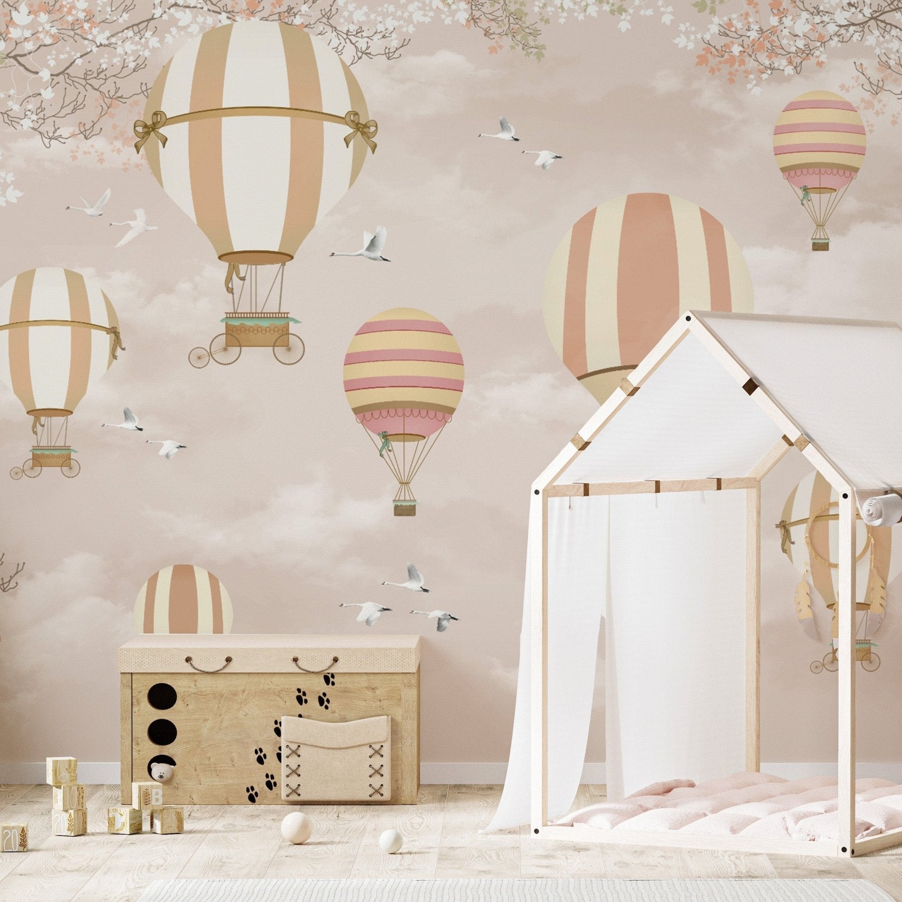 Whimsical hot air balloon kids' wallpaper
 D260