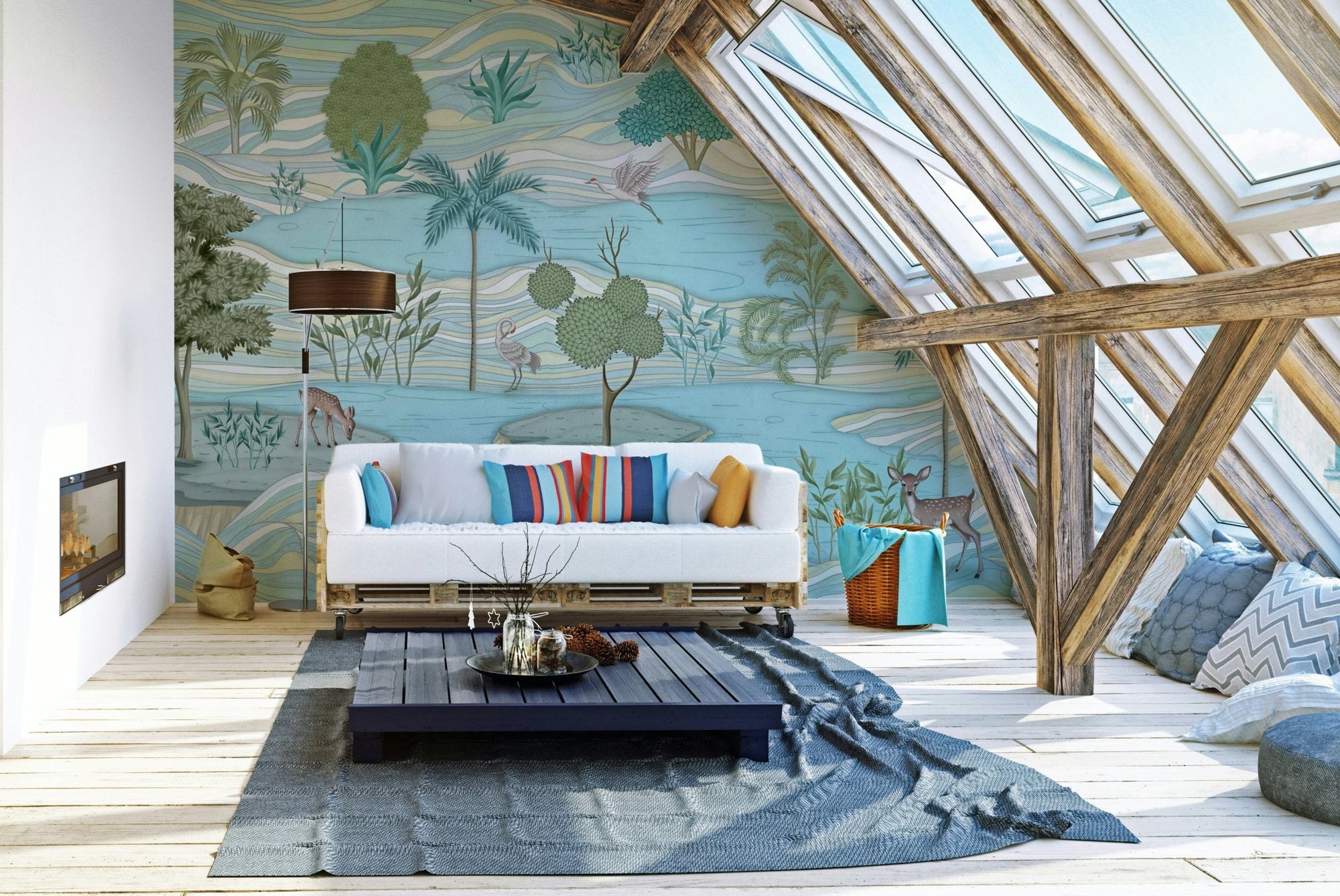 A cheerful wall mural with a whimsical, animal and nature design. GD4302

